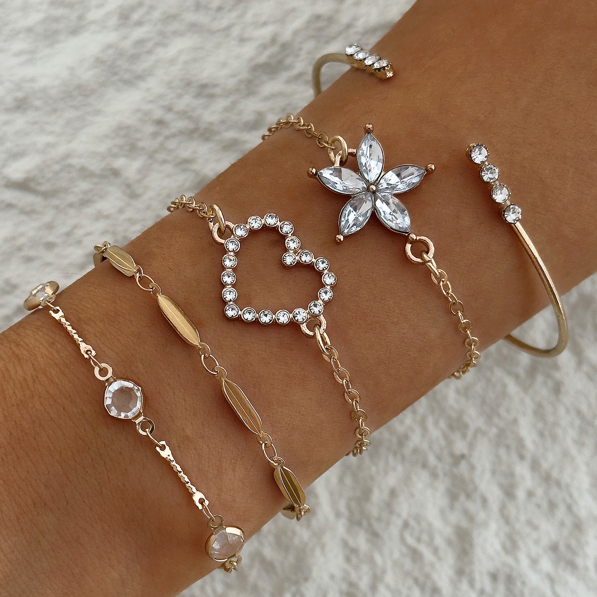 Wholesale Blue Butterfly Diamond-Encrusted Hollow Four-Layer Bracelet Geometric Open